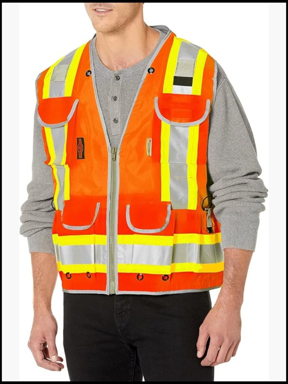Heavy Duty Polyester Safety Vest with Cargo Pockets Padded Neck